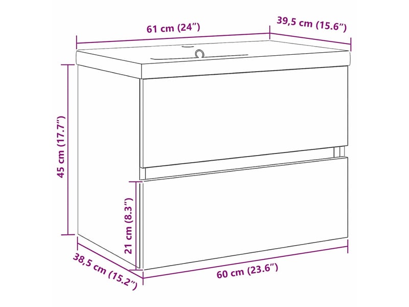 Meuble de lavabo de salle de bain, armoire de bain chêne noir 60 x 39 x 62 cm cf65530  - Conforama E