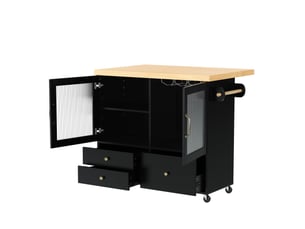 Îlot de cuisine mobile 100x42x91,5 cm plateau extensible mdf noir et naturel