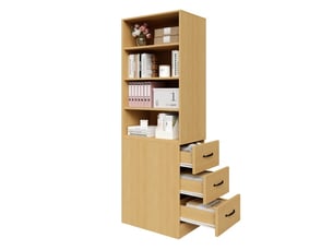 Bibliothèque extra étroite - 180 cm de hauteur - tiroirs latéraux intégrés - étagères réglables - chêne - 60x38x180 cm