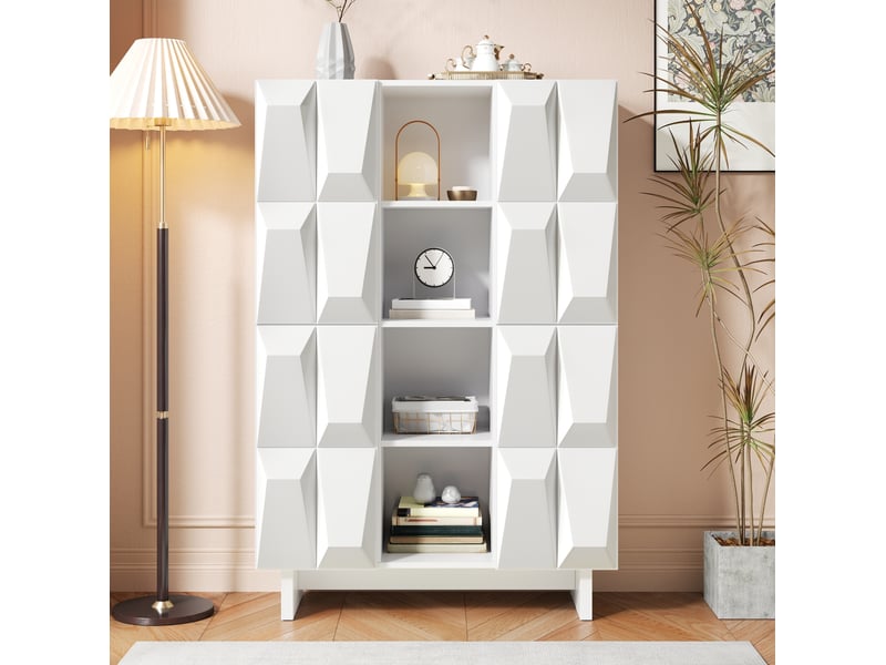  Buffet 90,5x34x135,5 cm, avec rangement en panneaux de particules, style moderne, meuble de rangement, coloris blanc  - Conforama B