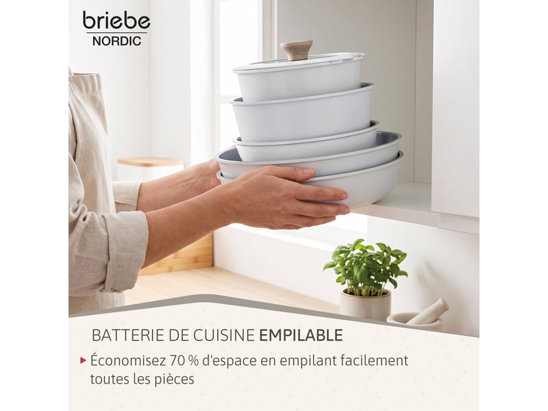  Batterie de cuisine induction céramique poignée amovible set 13 pièces  , briebe, kb1220wht, , blanc  - Conforama C