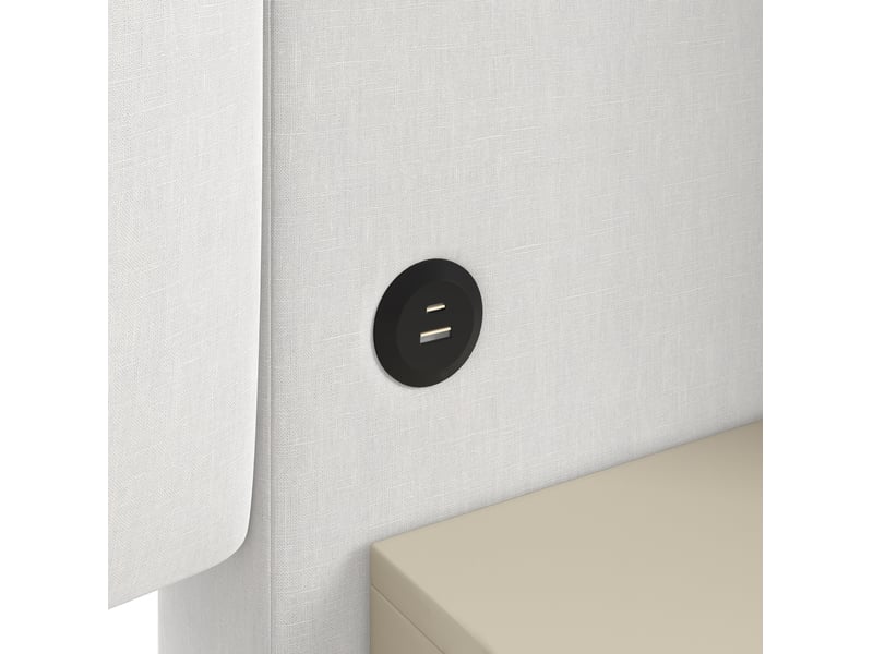  Lit coffre 140 × 200 cm 2 places avec led réglable, rangement hydraulique et tables de chevet, sans matelas, beige  - Conforama E