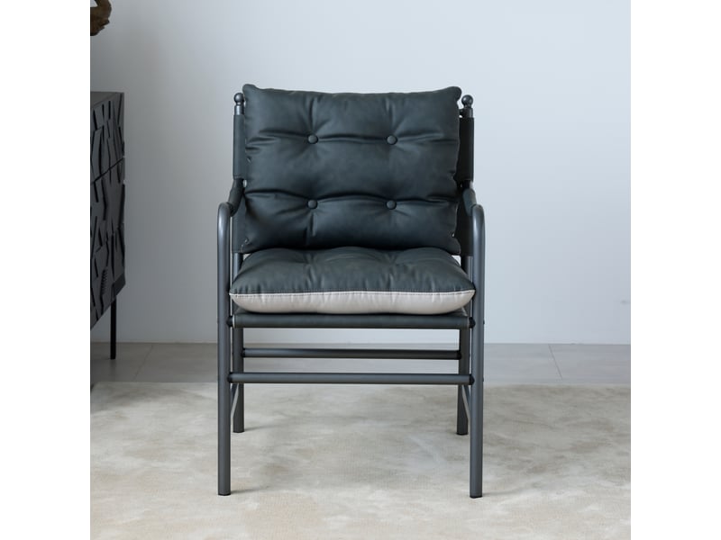  Fauteuil d’appoint en cuir, style mid-century modern, structure en métal noir, pour salon et chambre  - Conforama B