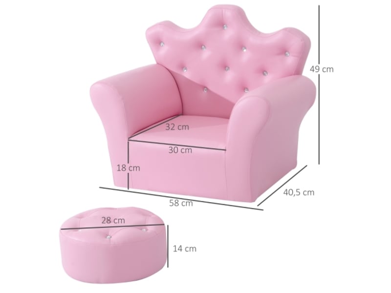  Canapé de jeu enfant rose, sofa princesse avec ottomane, mini canapé, coin détente, chambre et salle de jeux  - Conforama C