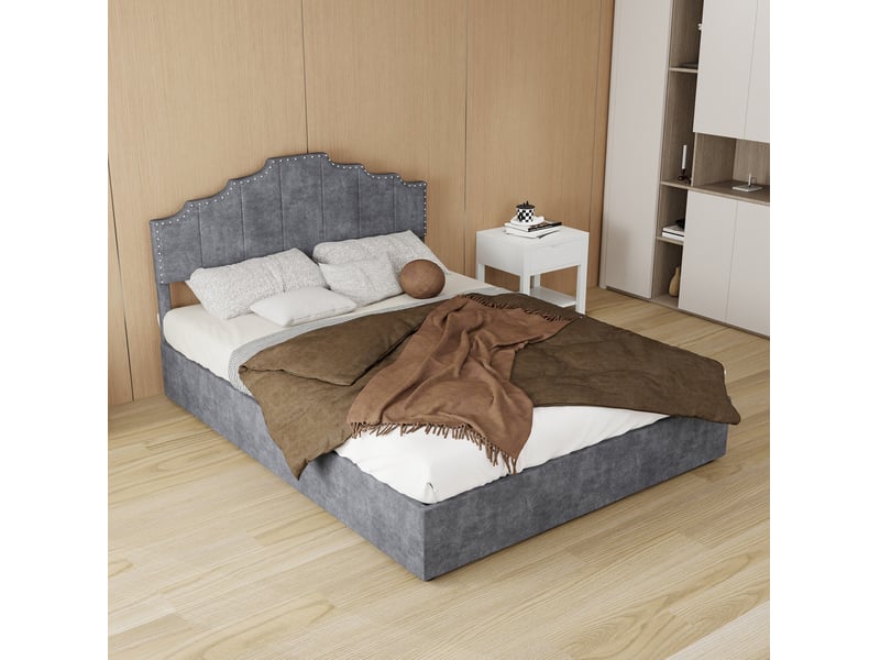  Lit 140 x 200 cm gris avec matelas inclus  - Conforama B