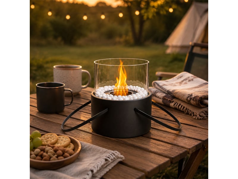 Zmh cheminée éthanol de table portable métal noir pour balcon terrasse camping - Conforama C