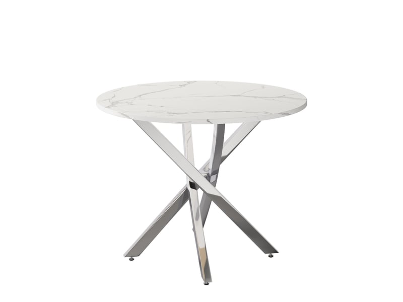 Table à manger ronde,80x80x75 cm,mdf,effet marbre blanc et métal argenté - Conforama D