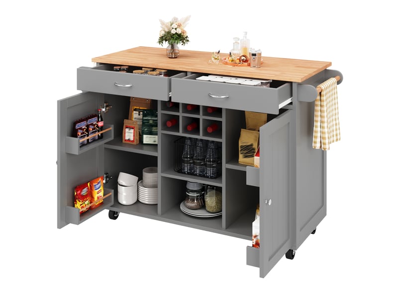  Îlot de cuisine gris desserte à roulettes buffet avec rangement plateau mdf effet bois 102x45x92cm  - Conforama A