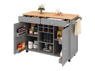 Îlot de cuisine gris desserte à roulettes buffet avec rangement plateau mdf effet bois 102x45x92cm