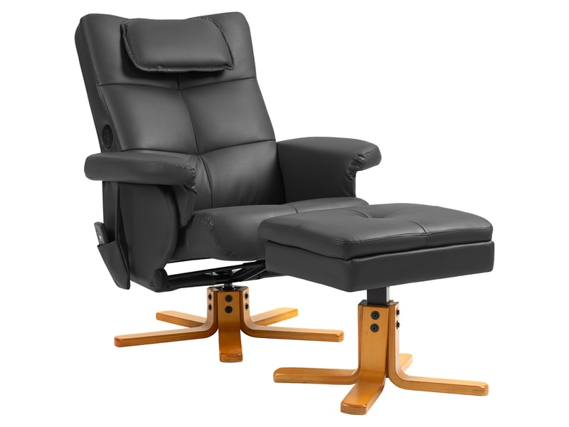  Fauteuil de salon, fauteuil massant avec repose-pied, revêtement synthétique, 86x78x93cm, noir  - Conforama A
