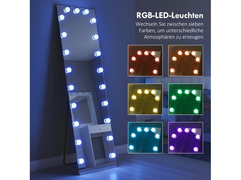 Miroir sur pied 150x40 cm rgb-led 21 ampoules 7 couleurs de lumière transparent  - Conforama E