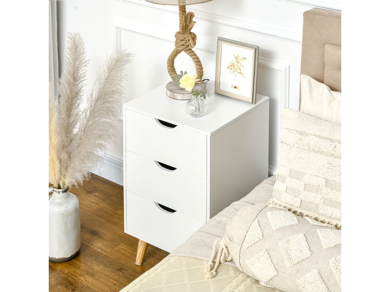  Table de chevet table de nuit avec 3 tiroirs, style scandinave pour chambre à coucher, salon, blanc, 40 x 35 x 68,5 cm  - Conforama W