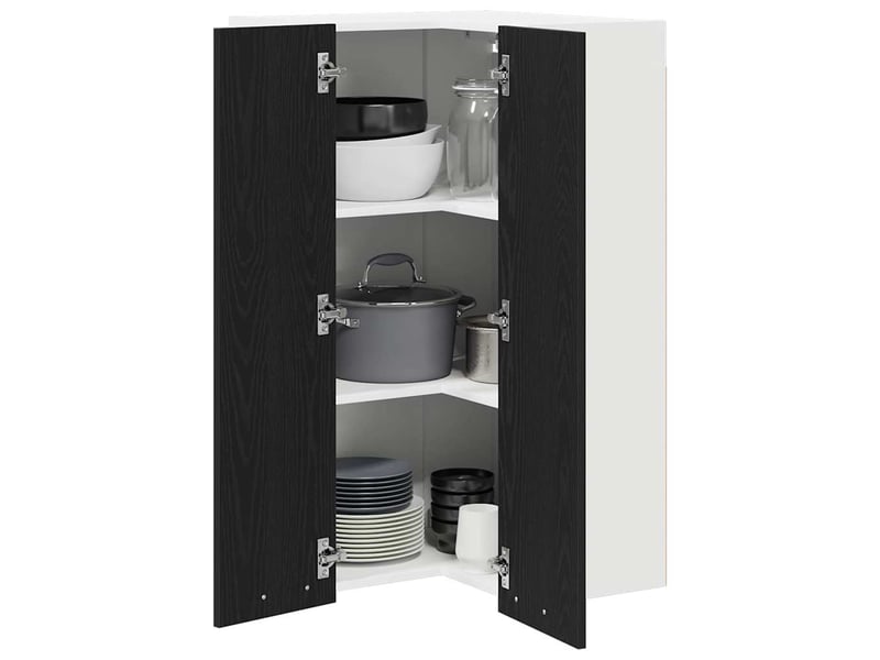  Meuble de rangement cuisine, armoire suspendue chêne noir et blanc 57x57x100cm  - Conforama C