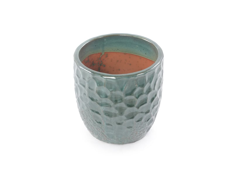 Pot de fleurs en céramique ø38 cm vert foncé brillant à relief martelé, avec trou de drainage, intérieur et extérieur - Conforama A
