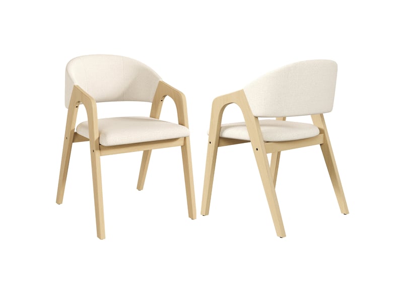 Lot de 6 chaises de salle à manger 55,5x60x83 cm beige et bois d'hévéa, avec accoudoirs et tissu de lin - Conforama D