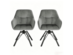 Lot de 2 chaises de salle à manger pivotantes à 360 degrés avec accoudoirs en velours et métal gris foncé