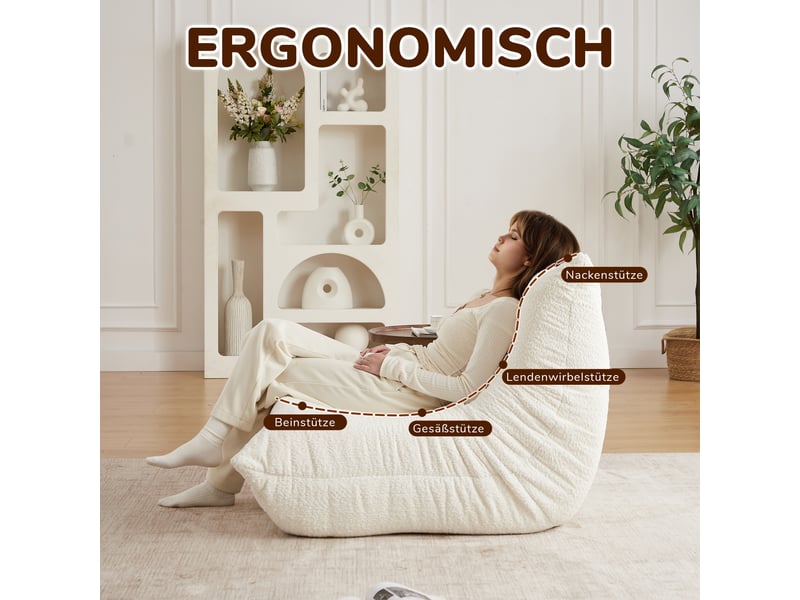 Canapé chauffeuse d’ sol sans accoudoirs en chenille respirante mousse haute densité élasticité dossier incurvé ergonomique sans montage beige - Conforama E