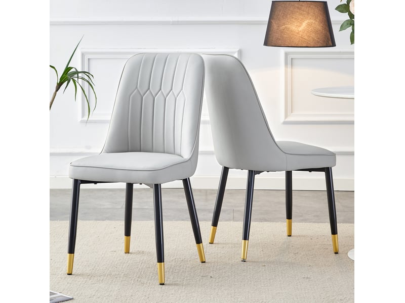  Lot de 2 chaises de salle à manger 40x40x89 cm, design moderne, chaise cuisine, assise rembourrée, métal et pu, gris clair+noir  - Conforama D