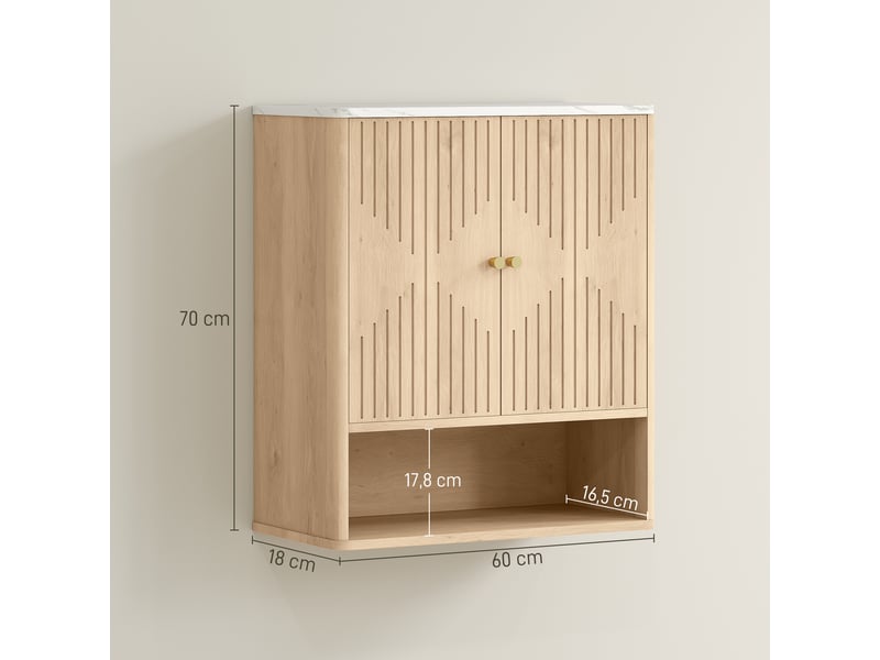 Armoire murale de salle de bain, meuble de rangement avec compartiment ouvert et étagère réglable, 60 x 18 x 70 cm chêne  - Conforama C