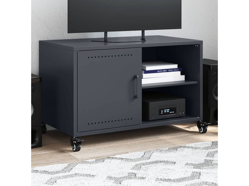  Meuble tv - banc tv - meuble de rangement anthracite 68x39x43,5 cm acier  - Conforama B