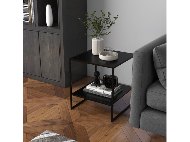  Table d'appoint industrielle 40x40x45 cm en acier noir avec étagère  - Conforama B