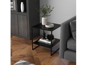 Table d'appoint industrielle 40x40x45 cm en acier noir avec étagère