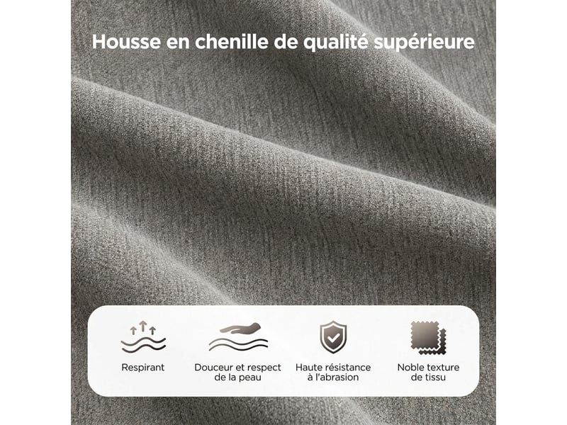  Canapé d'angle 3 places en l avec méridienne longue 144 cm - chenille grise, 2 coussins inclus  - Conforama D