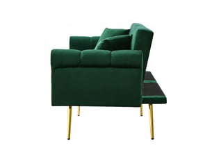 Canapé 2 places, avec couchage d'appoint, dossier réglable, en velours, coloris vert antique, l173 x p75 x h70 cm, gain de place