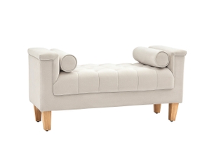 Banc rembourré 115 x 44 x 58 cm beige en polyester chenille, avec accoudoirs et coussins cylindriques