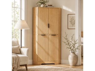 Meuble d'angle de rangement avec 4 portes et étagères réglables pour cuisine et séjour en mdf 60×60×172 cm naturel
