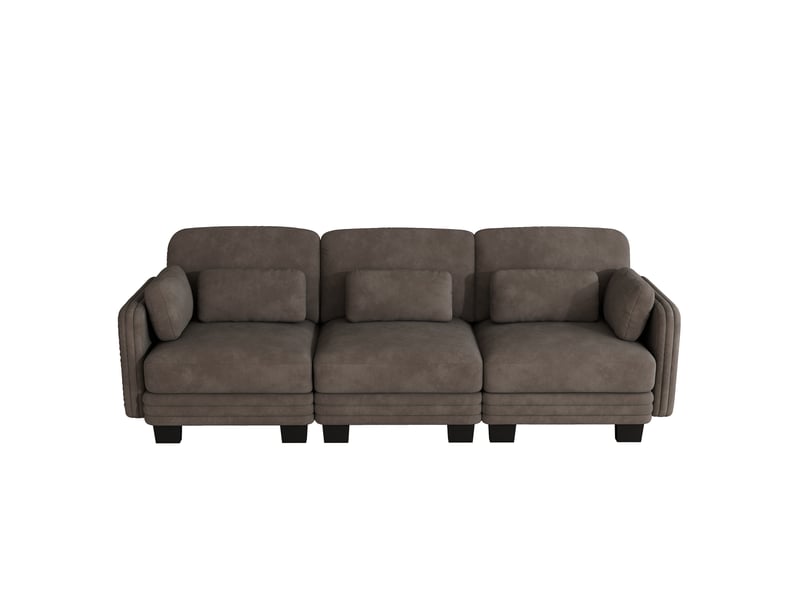  Canapé droit modulaire 3 places, revêtement chenille doux, coussins lombaires et d'accoudoir, combinable, salon, brun  - Conforama A