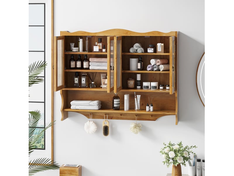  Armoire murale 4 portes avec crochets et étagères amovibles, pour cuisine ou salle de bain, 100 × 20 × 80 cm  - Conforama D