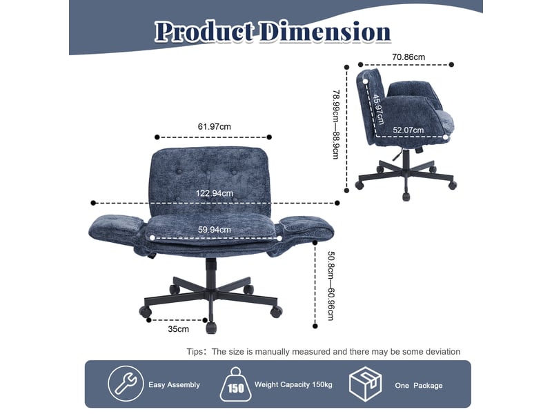  Chaise de bureau pivotante réglable à roulettes avec accoudoirs rabattables - lpospi - dossier ergonomique chenille bleu  - Conforama D