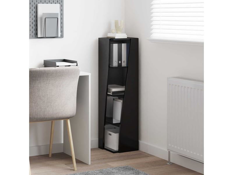 Meuble d'angle, meuble de rangement salon 27,5x27x102cm bois d'ingénierie noir  - Conforama D