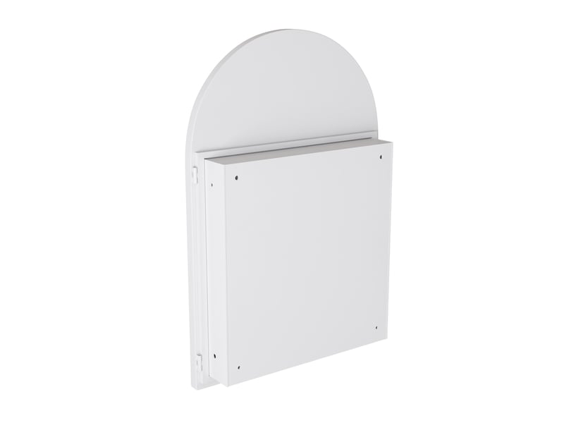  Armoire de toilette miroir cintré 91x61x12 cm, pose murale ou encastrée, 2 tablettes, métal blanc  - Conforama E