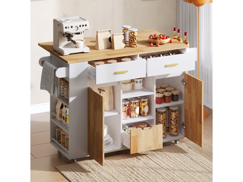  Desserte de cuisine,120x71x90 cm,avec plateau rabattable,mdf,blanc effet bois  - Conforama B