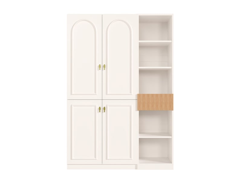  Ensemble penderie-armoire, 135 x 50 x 200 cm, 2 penderies, 3 compartiments fermés et 5 niches ouvertes, finition blanc effet bois  - Conforama A