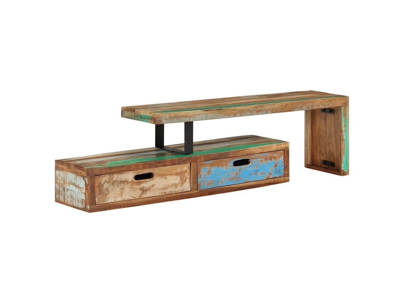  Meuble tv - banc tv - meuble de rangement (118-200) x 30 x 40 cm en bois massif recyclé  - Conforama E