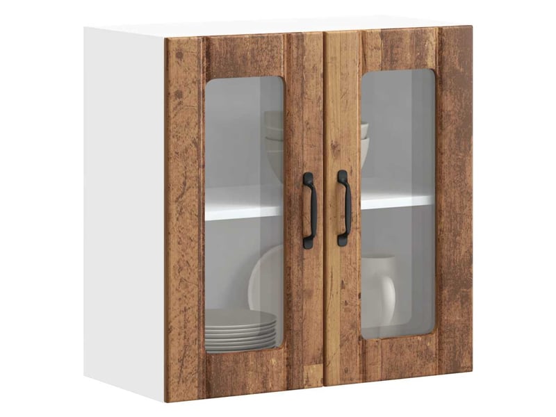  Armoire murale de cuisine avec porte vitrée lucca bois d'ingénierie ancien  - Conforama B