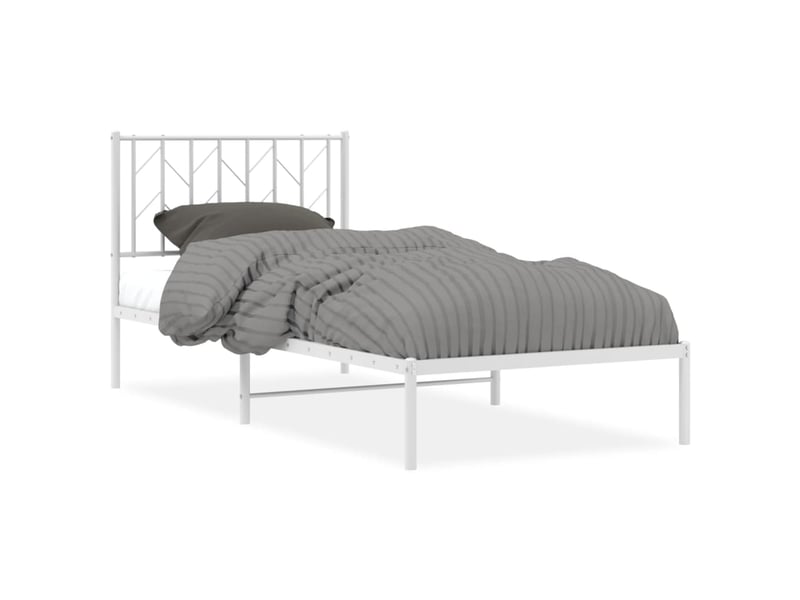  Lit simple- lit adulte -  cadre de lit métal sans matelas avec tête de lit blanc 90x200cm  - Conforama A
