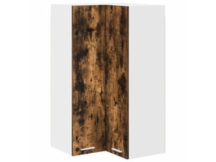 Meuble de rangement cuisine, armoire suspendue chêne fumé et blanc 57x57x100cm