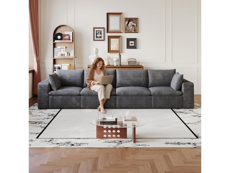 Canapé nuage 340 cm en velours côtelé gris foncé 4 places modulable sans montage - Conforama B