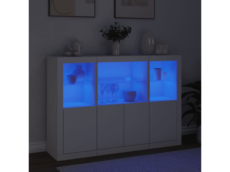 Buffets avec lumières led 3 pcs - bahut - meuble de rangement blanc bois d'ingénierie - Conforama C
