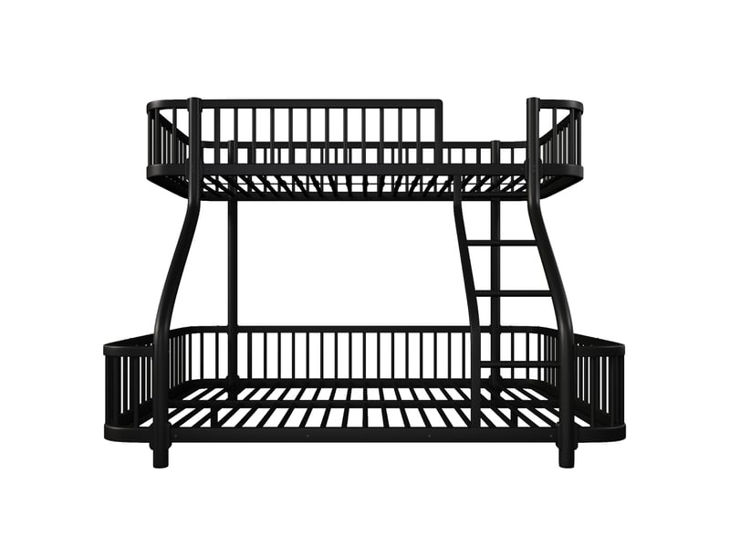  Lit superposé 90 x 200 cm, 140 x 200 cm, cadre en métal, garde-corps, échelle, sans matelas, noir  - Conforama A