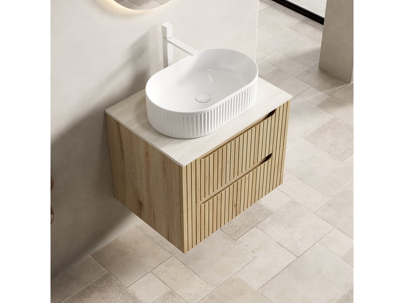 Meuble sous vasque avec 2 tiroirs à fermeture douce, vasque ovale en céramique, salle de bain, 60×46×62,2 cm - Conforama B