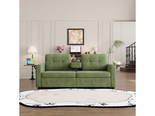 Canapé droit fixe DESVIAE  2 places Tissu vert avec coffre de rangement