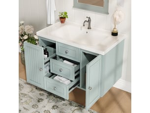 Meuble sous lavabo suspendu avec vasque céramique et 3 tiroirs - rangement mdf vert 78,5 × 46 × 46,8 cm