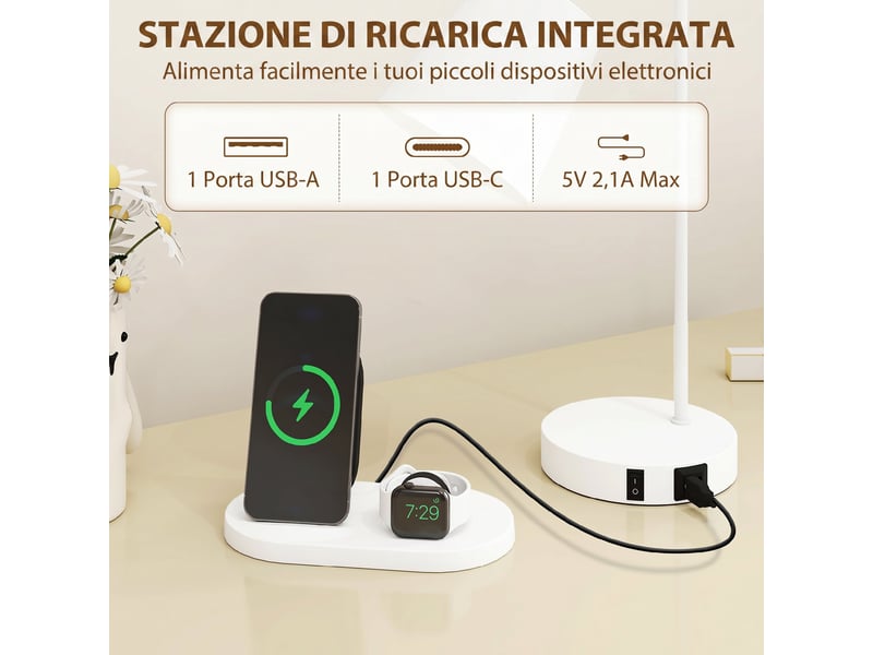  Lot de 2 lampes de table modernes en acier avec ports usb, douille e27, blanches  - Conforama D