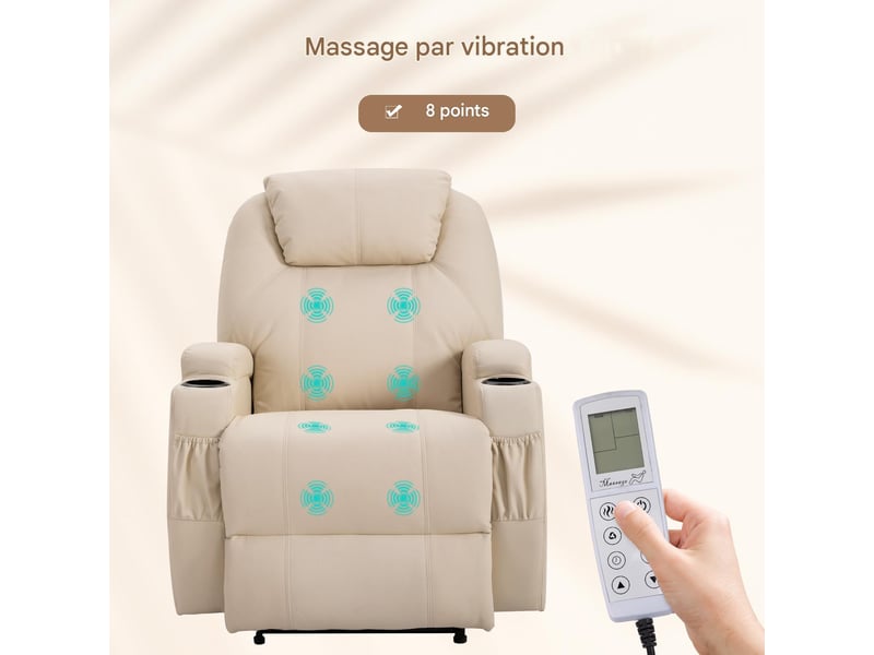  Fauteuil de relaxation et massage électrique en synthétique pu crème 82x97x110 cm  - Conforama D