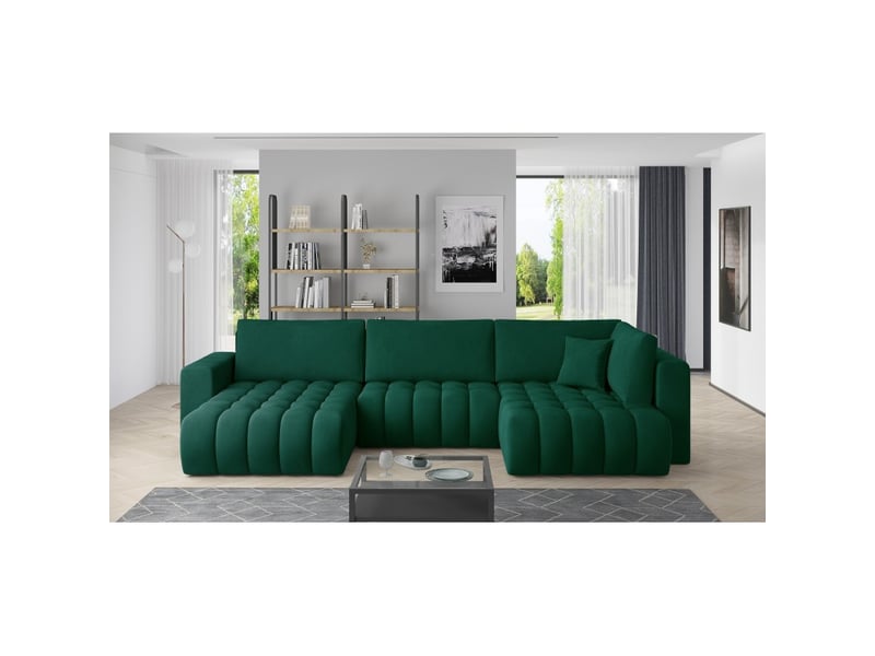  Canapé d'angle bonita convertible 6 places vert foncé tissu – gauche – 350x175cm  - Conforama B
